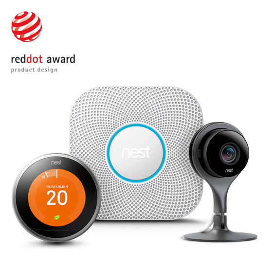 Dat we het al een paar keer eerder hebben meegemaakt, maakt het er niet minder belangrijk of spannend om: de Nest Learning Thermostat, Nest Protect rook- en koolmonoxidemelder en Nest Cam beveiligingscamera hebben de prestigieuze Red Dot-award voor productdesign van 2016 gewonnen!